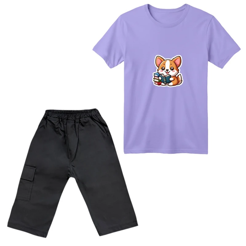 ست تی‌شرت آستین کوتاه و شلوارک پسرانه مدل روباه کارتونی کد 01