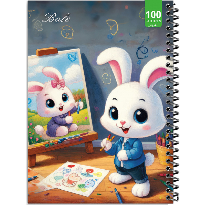 دفتر نقاشی 100 برگ بله مدل رحلی طرح فانتزی خرگوش نقاش کد A4-N119