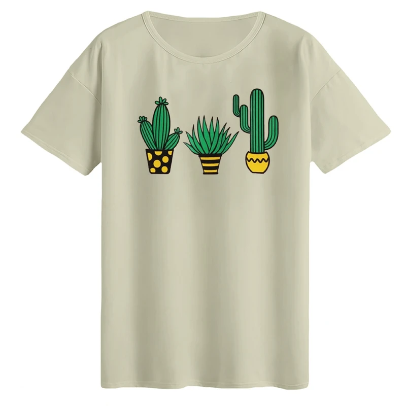 تی‌شرت لانگ آستین کوتاه زنانه مدل کاکتوس رنگ کرم