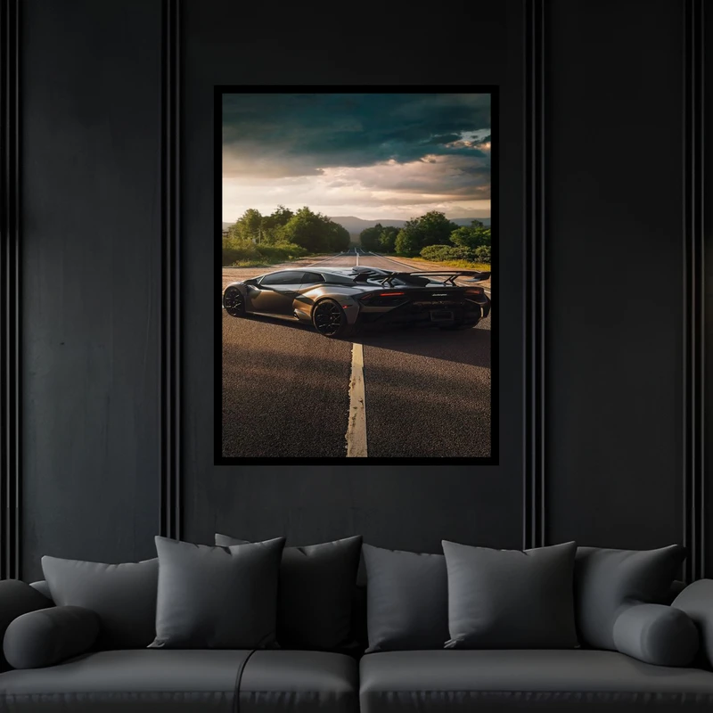 تابلو بکلیت طرح دکوری خودرو ماشین لوکس و مسابقه لامبورگینی مدل B-bu5994 فریم مشکی