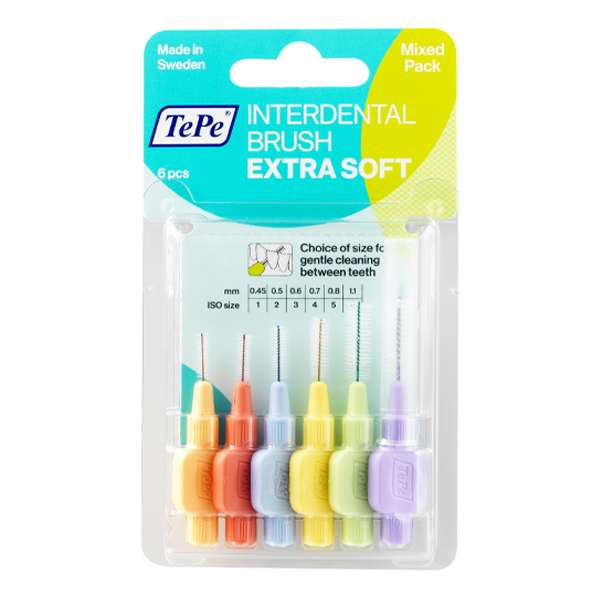 مسواک بین دندانی ته‌په مدل ExtraSoftMixedPack با برس بسیار نرم سایز 1 تا 6 بسته 6 عددی