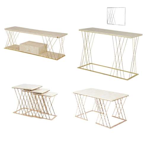 میز پذیرایی مدل لوزی کد 510 مجموعه 4 عددی به همراه آینه و کنسول و میز تلویزیون