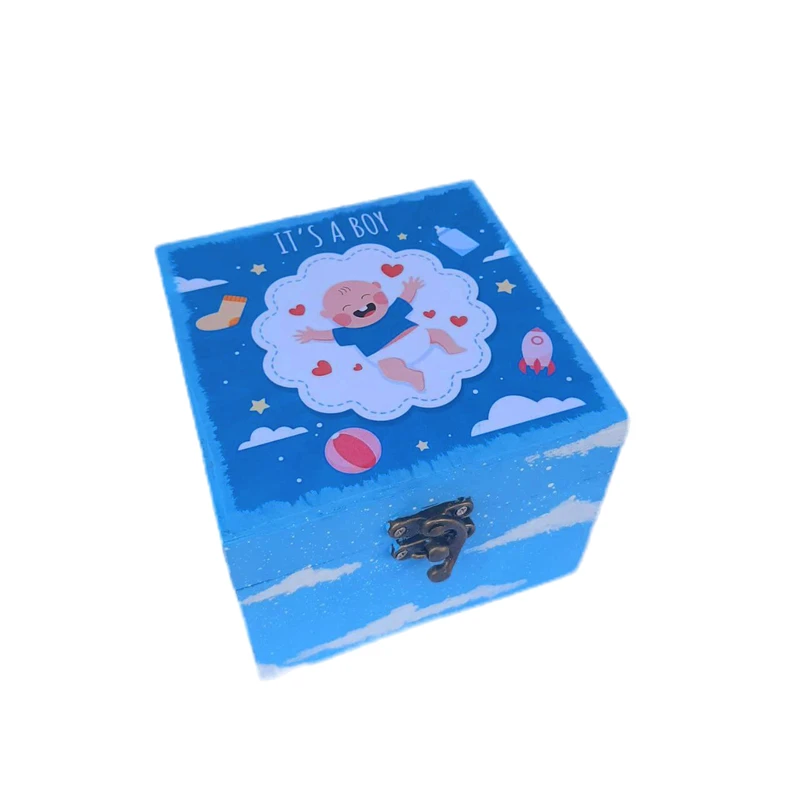 جعبه هدیه چوبی مدل کارتونی طرح نوزاد پسر کد WSB119