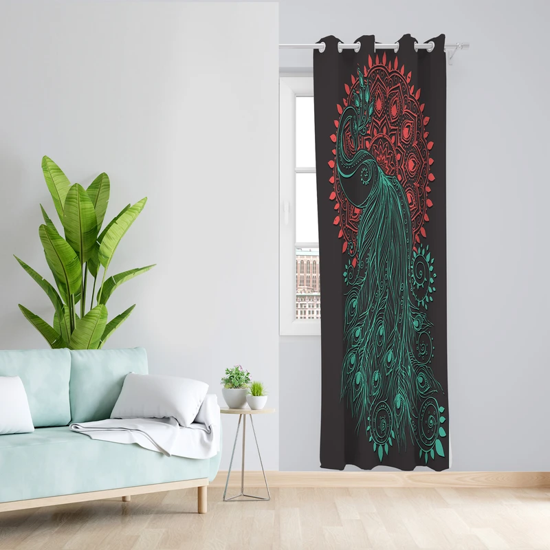 پرده طرح طاووس مدل مخمل پانچی کد 2620 z سایز 140x200 سانتی متر