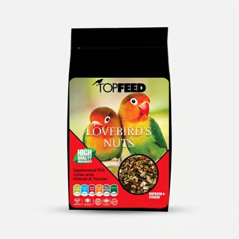 غذای طوطی برزیلی تاپ فید مدل lovebirds nuts وزن 750 گرم