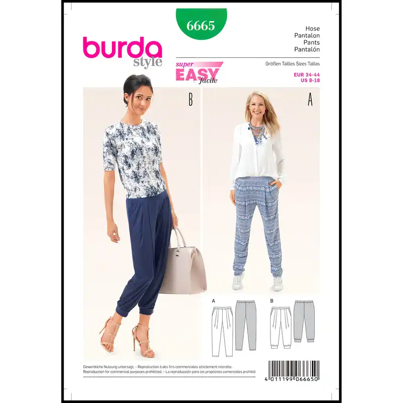 الگو خیاطی شلوار زنانه بوردا استایل کد 6665 سایز 34 تا 44 متد مولر