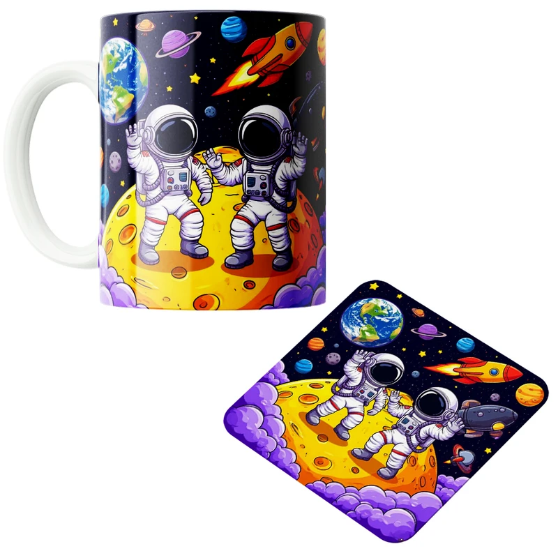 ماگ پاد آفرین مدل فضانورد سیاره منظومه شمسی موشک آدم فضایی کد PZ225 به همراه زیرلیوانی