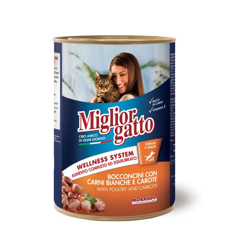 کنسرو گربه موراندو مدل Migliorgatto Chunks with poultry & Carrots وزن 400 گرم