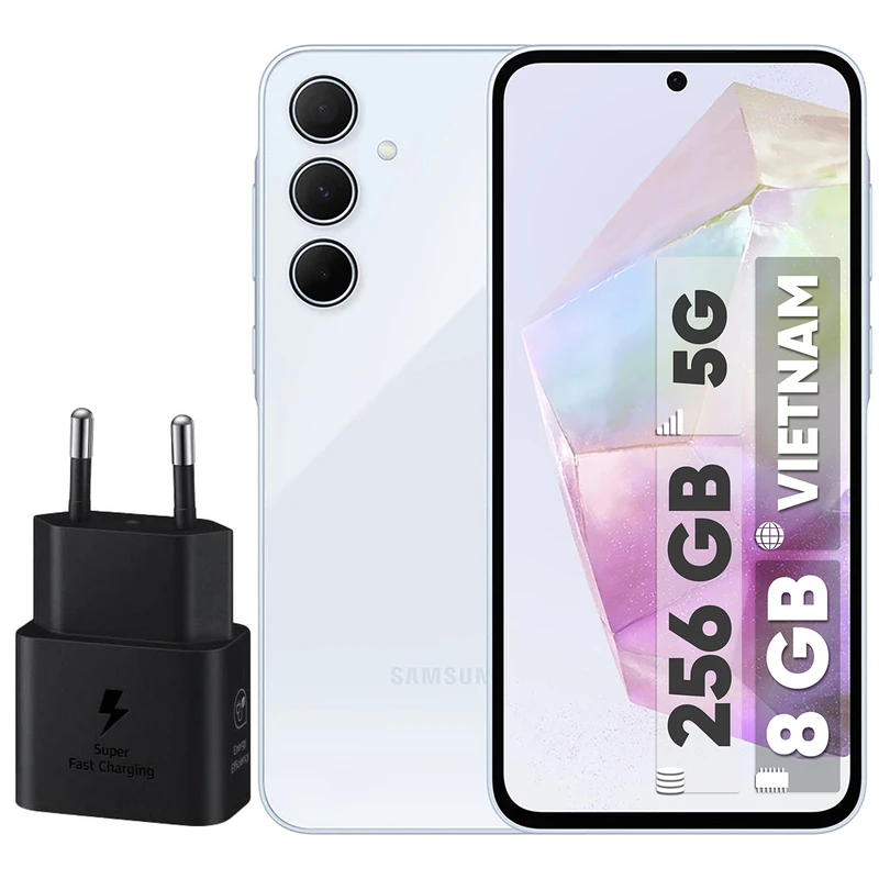 گوشی موبایل سامسونگ مدل Galaxy A35 دو سیم کارت ظرفیت 256 گیگابایت رم 8 گیگابایت به همراه شارژر 25 وات سامسونگ - ویتنام