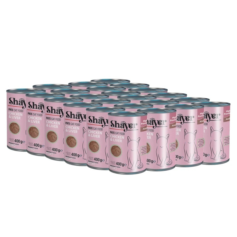 نسرو غذای گربه شایر کد sh24 طعم مرغ و بوقلمون  وزن 400 گرم بسته 24 عددی