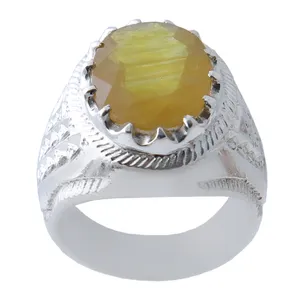 انگشتر نقره مردانه بازرگانی میلادی مدل  یاقوت تراش جواهری رکاب دستساز استاد کد AM_1095