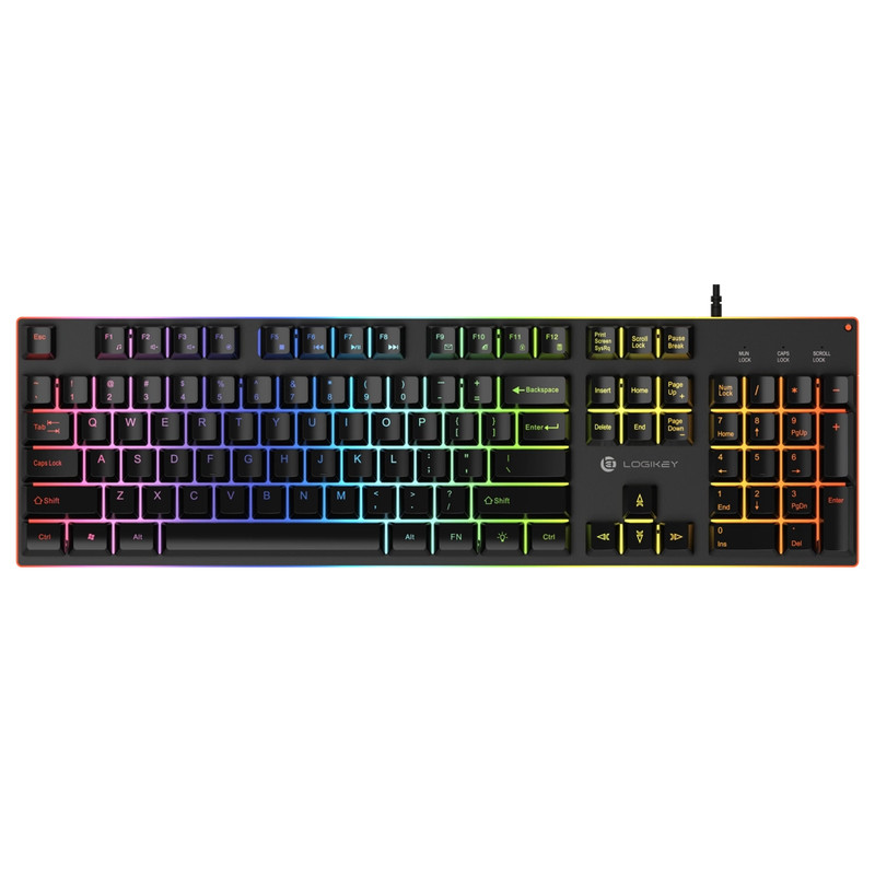 کیبورد گیمینگ لاجی کی مدل K210B، سوییچ ممبران، Full-Size، نورپردازی RGB