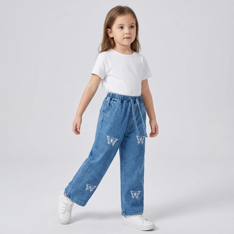 شلوار راسته دخترانه مدل جین کمر کشی کد 124443