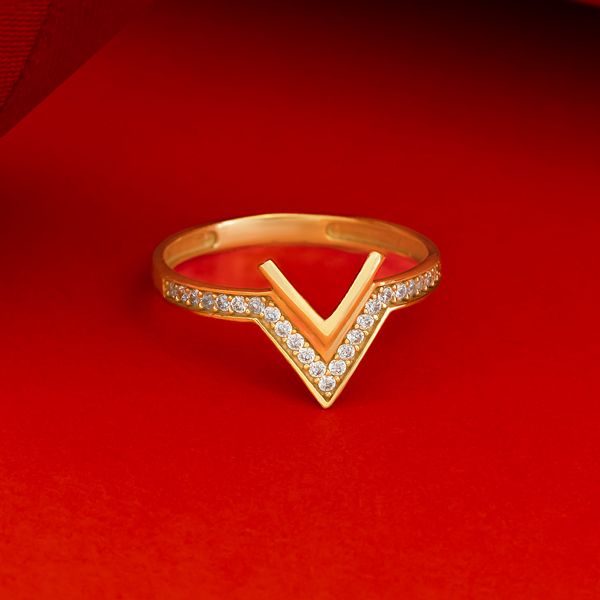 انگشتر طلا 18 عیار زنانه ماوی گالری مدل وی ساده و نگین - - 3