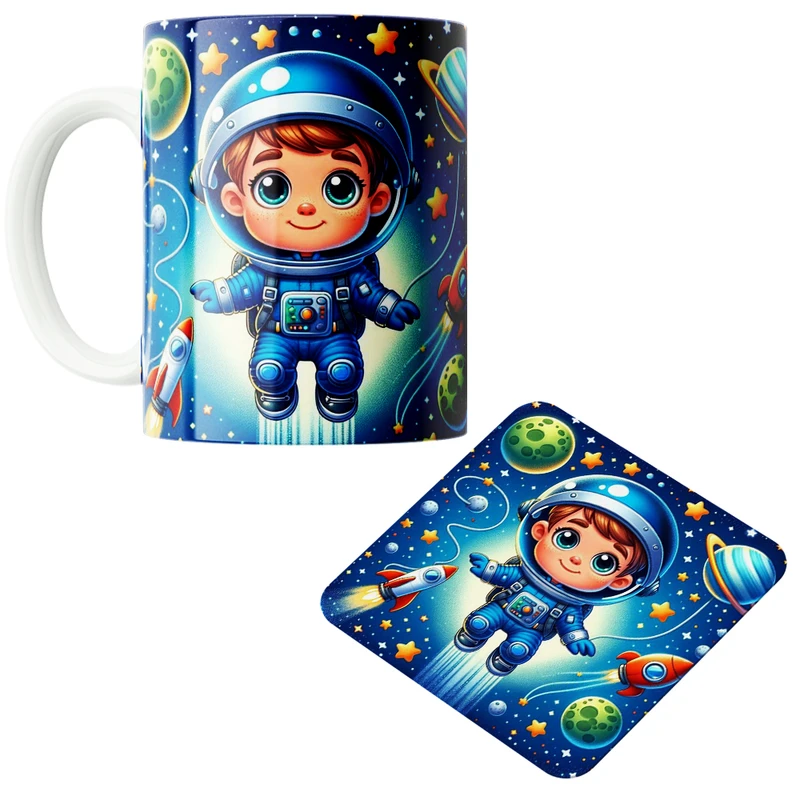 ماگ پاد آفرین مدل فضانورد سیاره منظومه شمسی موشک آدم فضایی کد PZ231 به همراه زیرلیوانی