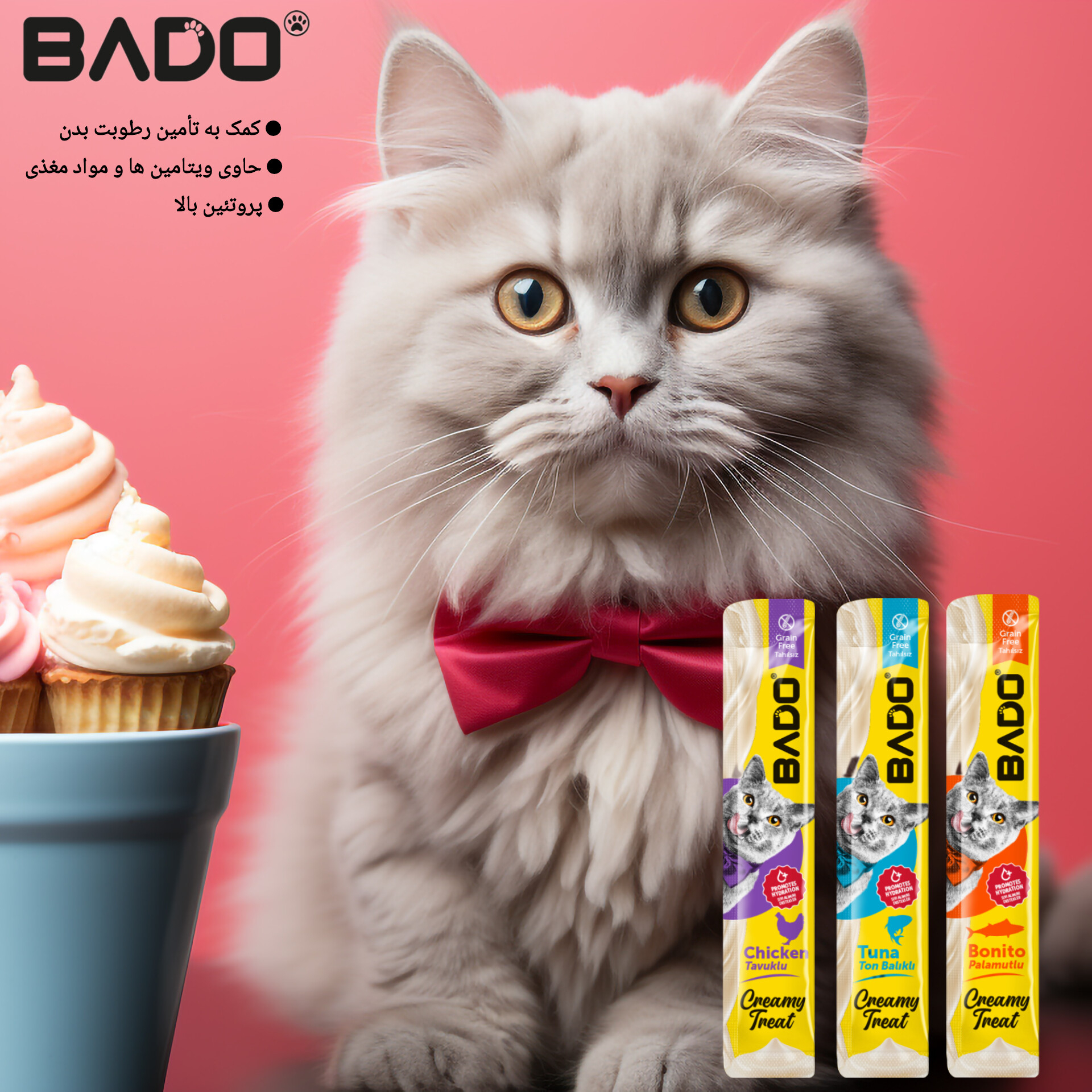 تشویقی گربه مدل بستنی طعم ماهی بونیتو وزن 15 گرم