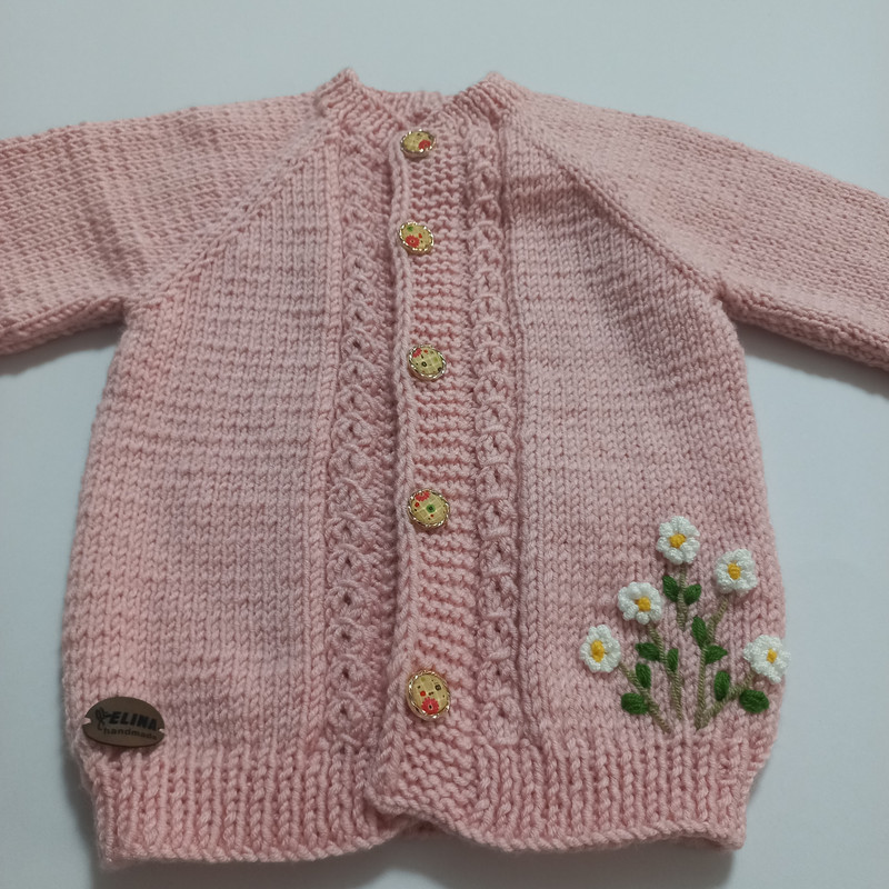ژاکت دخترانه مدل پیچ جلو طرح گل بابونه