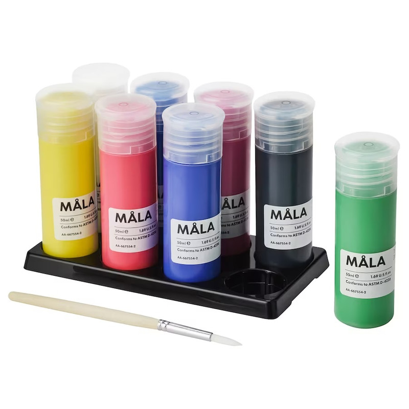 رنگ اکریلیک ایکیا مدل MALA بسته 8 عددی به همراه قلم مو حجم 400 میلی متر