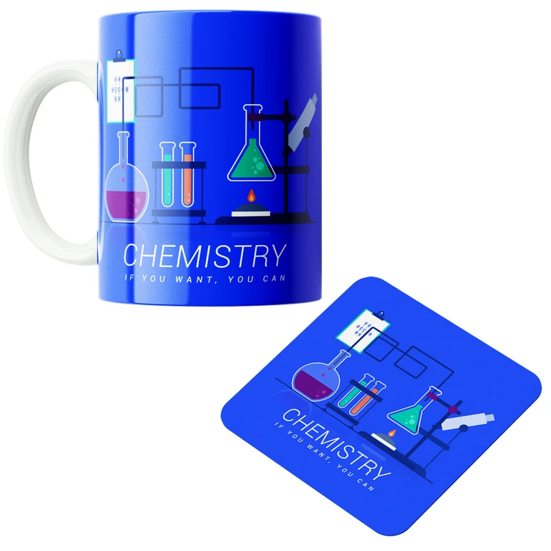 ماگ پاد آفرین مدل شیمی آزمایشگاه شیمیدان مهندس شیمی کد PZ408 به همراه زیرلیوانی