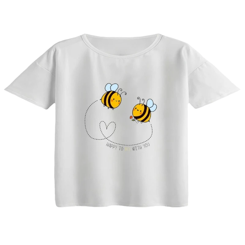 کراپ تی‌شرت آستین کوتاه زنانه مدل زنبور های عاشق