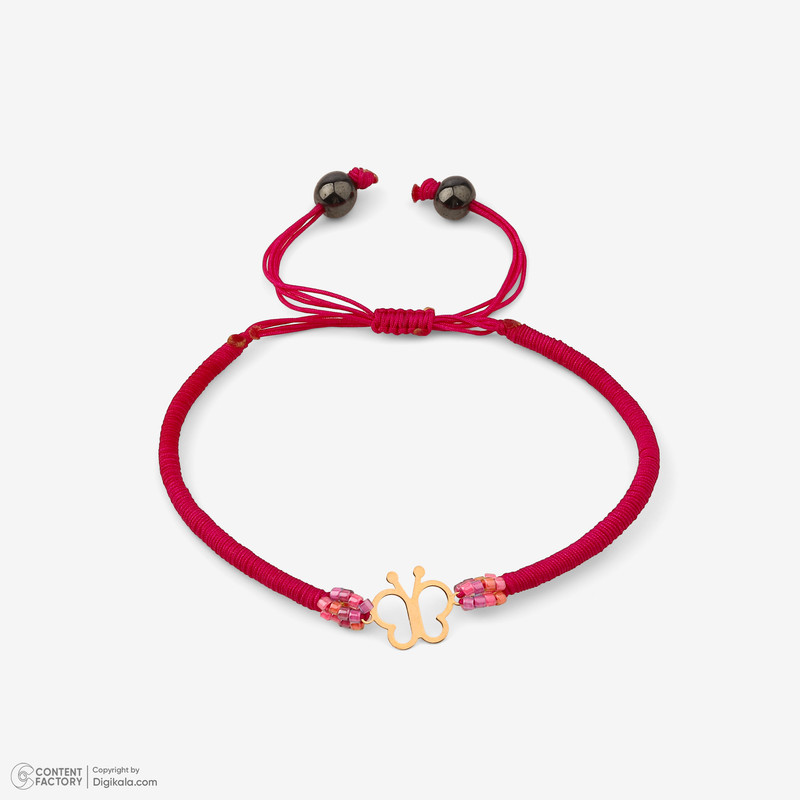 دستبند طلا 18 عیار دخترانه با بند نخی روبی آرت گالری مدل 316169