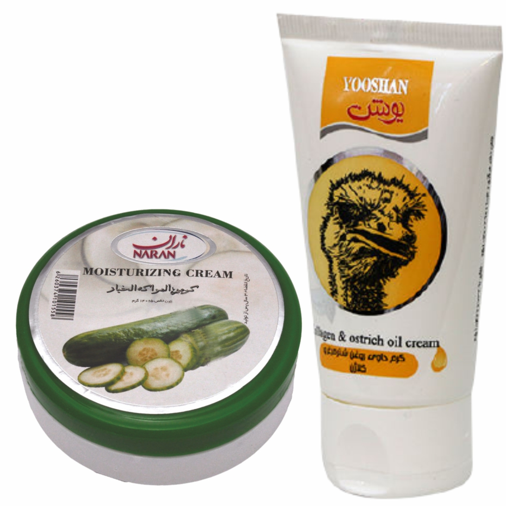 کرم مرطوب کننده یوشن مدل شترمرغ حجم 90 میلی لیتر به همراه کرم مرطوب کننده ناران مدل خیار وزن 90 گرم