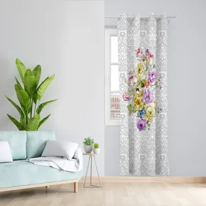 پرده طرح گل مدل مخمل پانچی کد L 1138L Z سایز 140x200 سانتی متر