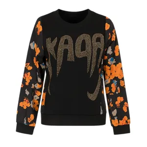 بلوز آستین بلند یقه گرد زنانه مدل نگینی گلدار