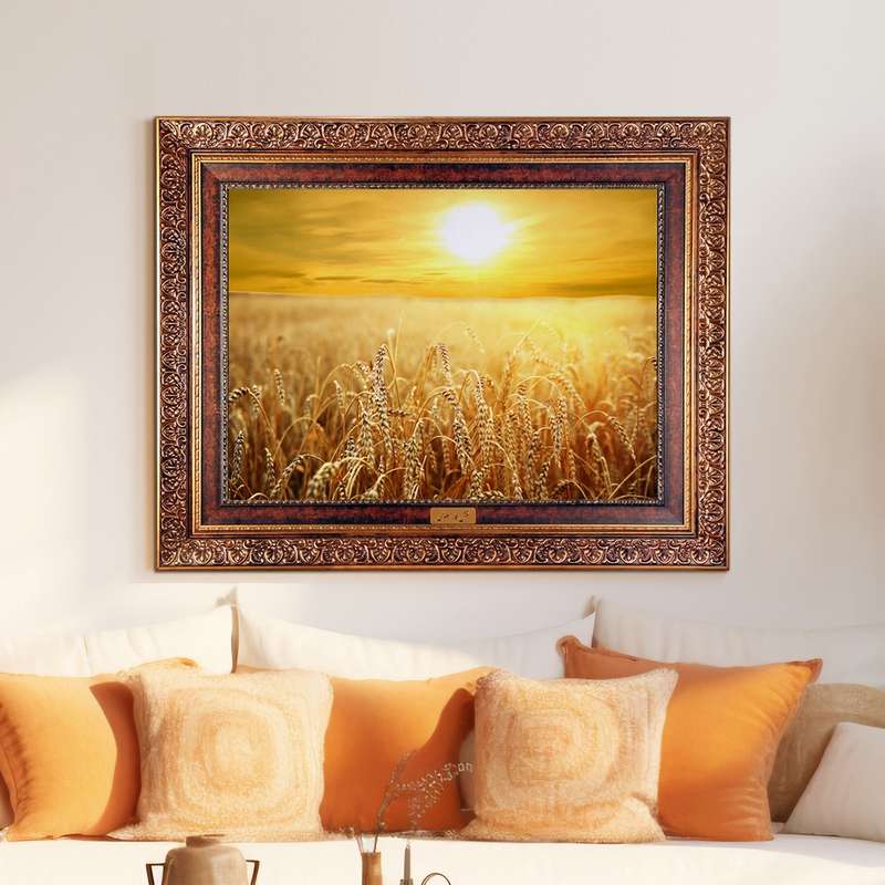 تابلو فرش ماشینی نقش نگار رضوی طرح گندم زار کد 122KC