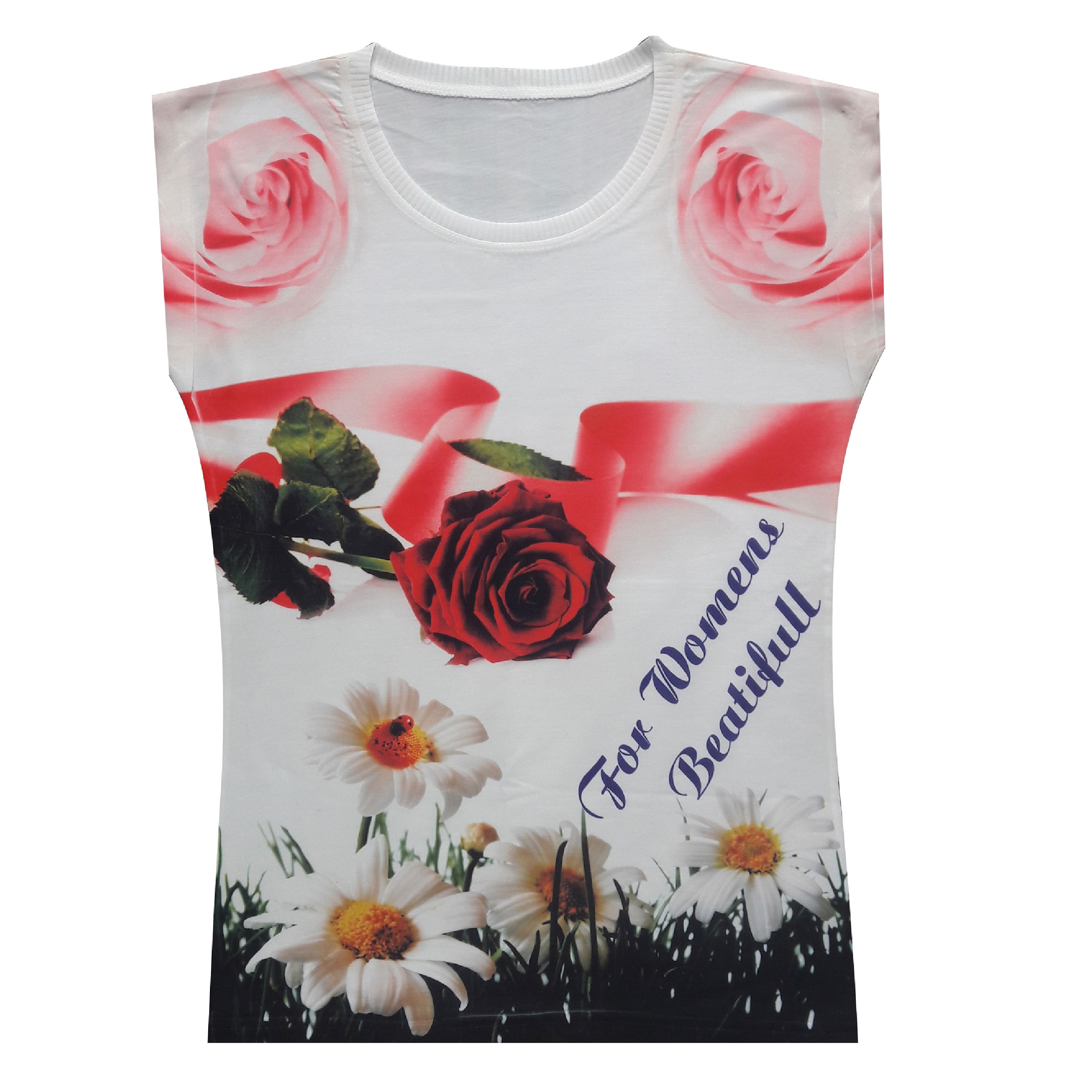 تی شرت زنانه طرح گل رز کد 205