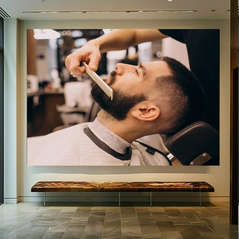 تابلو بوم طرح مخمل آرایشگاه مردانه مدل اصلاح ریش کد FP105238