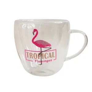 لیوان مدل دوجداره طرح Tropical Flamingo