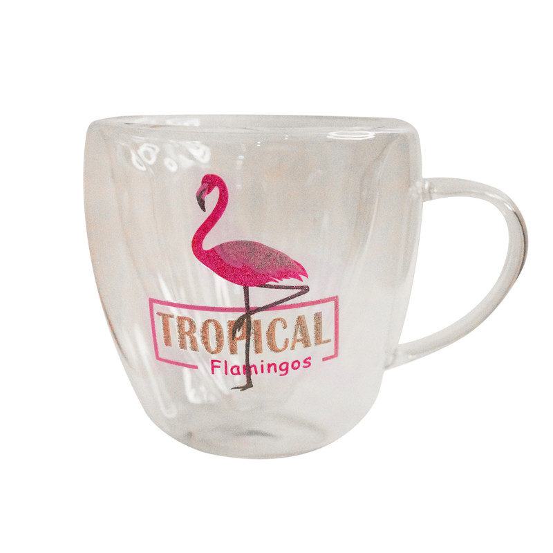 لیوان مدل دوجداره طرح Tropical Flamingo