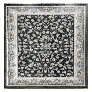 فرش ماشینی 1200 شانه زمینه دودی رنگی حاشیه خاکستری مدل گلسار