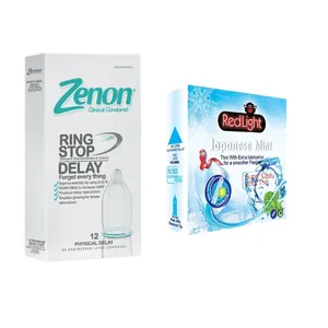کاندوم فوق تاخیری ردلایت مدل Japanese Mint بسته 3 عددی به همراه کاندوم زنون مدل Ring Stop بسته 12 عددی