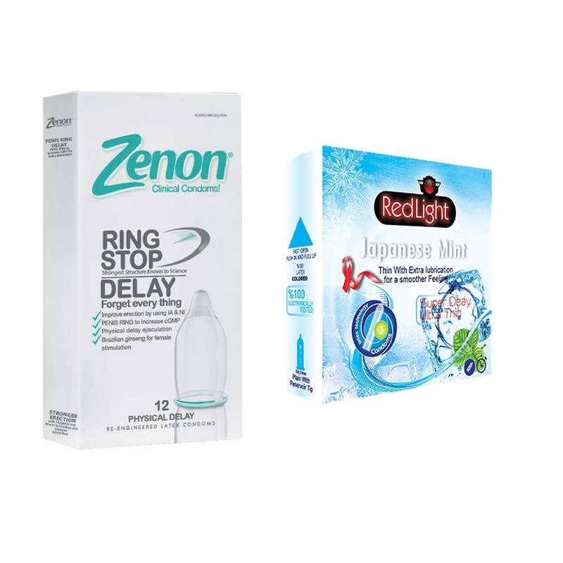 کاندوم فوق تاخیری ردلایت مدل Japanese Mint بسته 3 عددی به همراه کاندوم زنون مدل Ring Stop بسته 12 عددی کاندوم فوق تاخیری ردلایت مدل Japanese Mint بسته 3 عددی به همراه کاندوم زنون مدل Ring Stop بسته 12 عددی