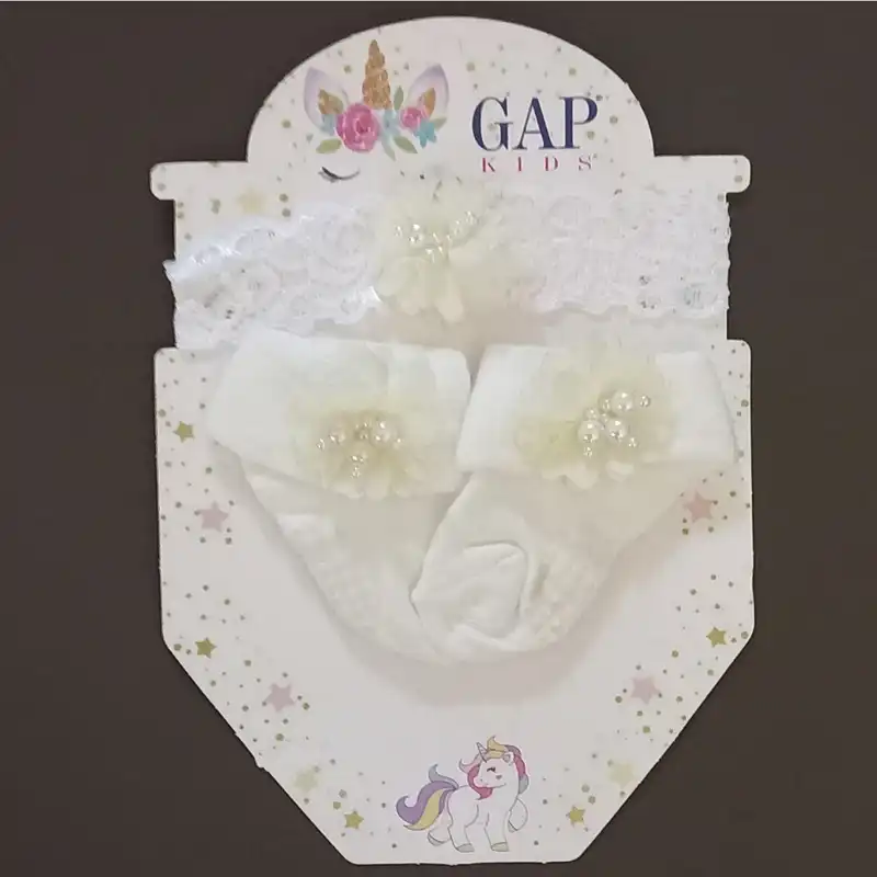 ست هدبند و جوراب نوزادی مدل گل رز کد 07