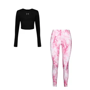 ست کراپ تی شرت آستین بلند و لگینگ ورزشی زنانه مدل 63-4104