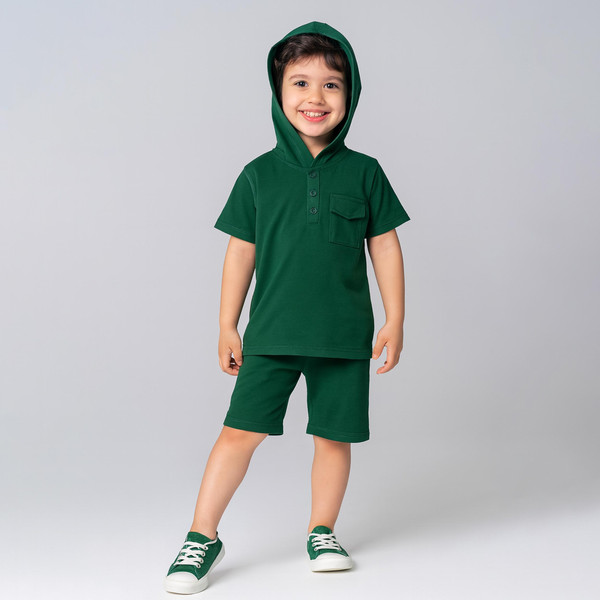 ست تی شرت کلاهدار و شلوارک پسرانه مادر مدل Taco رنگ سبز