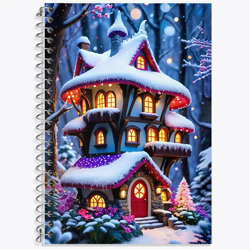 دفتر زبان 50 برگ خندالو مدل دو خط طرح خانه ی برفی بامزه کد F8407