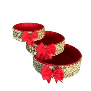 سبد حصیر بافی مدل پاپیونی طرح یلدا مجموعه 3 عددی