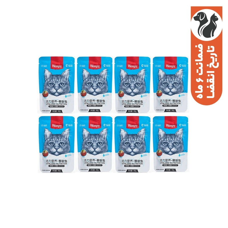 پوچ گربه ونپی مدل مرغ و ماهی و گوشت وزن 640 گرم بسته 8 عددی 