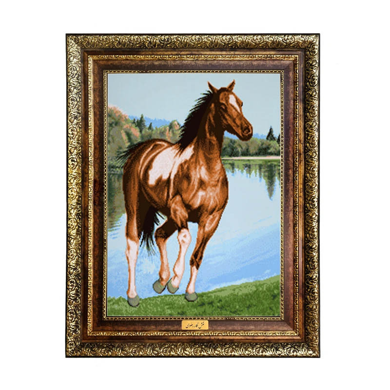 تابلو فرش ماشینی نقش نگار رضوی طرح اسب کد 1031H