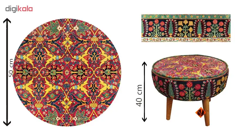 ست پاف به همراه دو کوسن 40 در40 سانت طرح فرش صفویه مدل FA3-P2