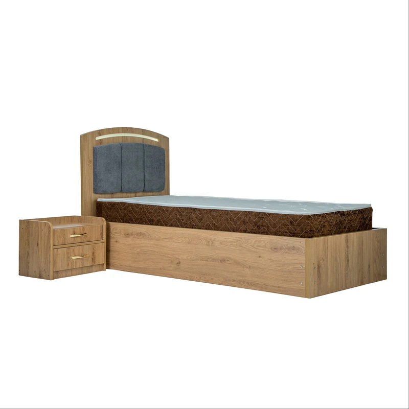 تخت‌خواب ملامینه یک نفره آریا میز مدل پریا سایز 90 * 200 سانتی‌متر به همراه پا تختی