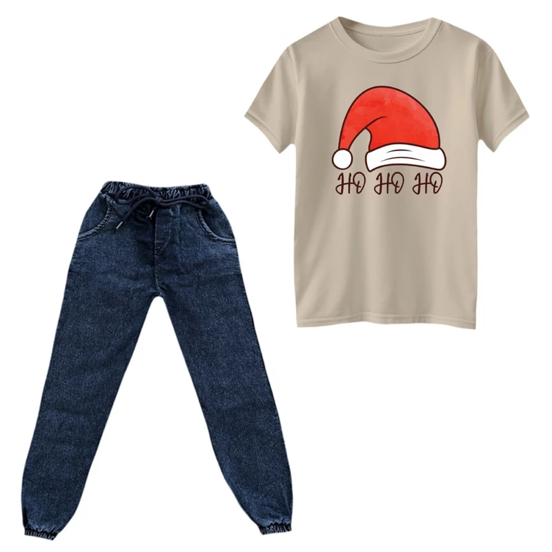 ست تی‌شرت و شلوار پسرانه مدل کلاه بابانوئل