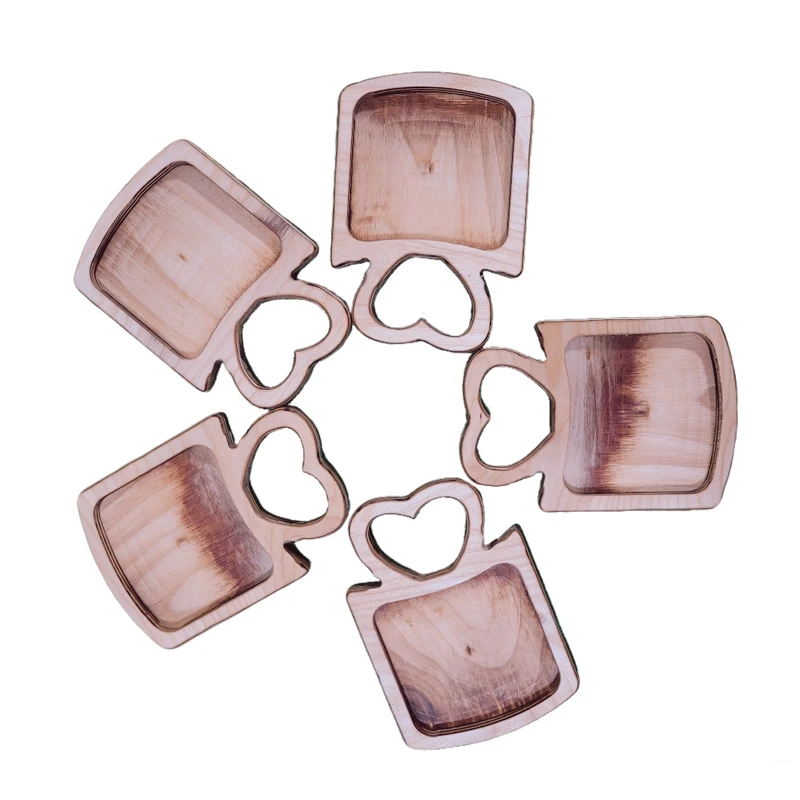 زیر لیوانی مدل چوبی طرح دسته قلب بسته ۵ عددی  