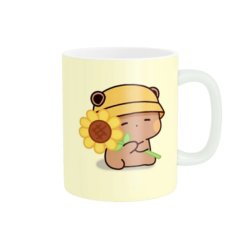 ماگ پاد آفرین مدل گل آفتابگردان و کوچولوی کیوت کد 1565