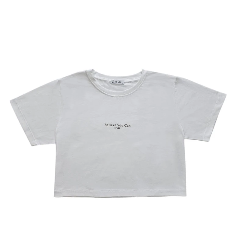 کراپ‌ تی‌شرت آستین کوتاه زنانه ایپلیک زی مدل فونت برجسته کد IP14.2