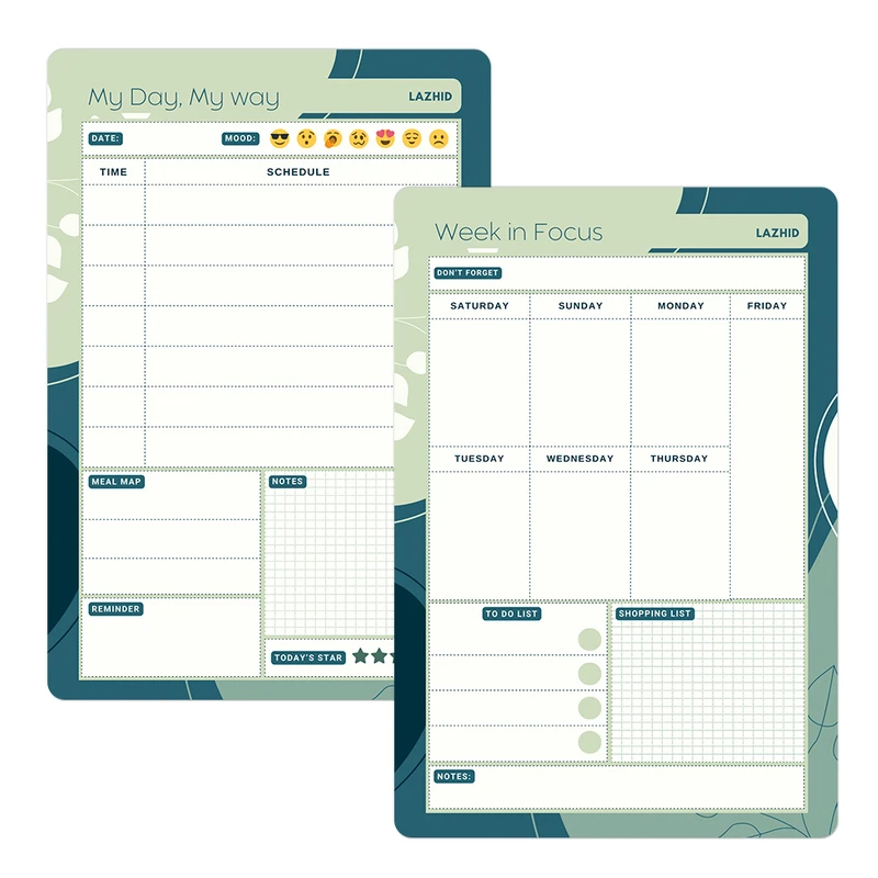 تخته وایت برد لاژید مدل آهنربایی طرح پلنر روزانه و هفتگی سایز 20X30 سانتیمتر مجموعه 2 عددی